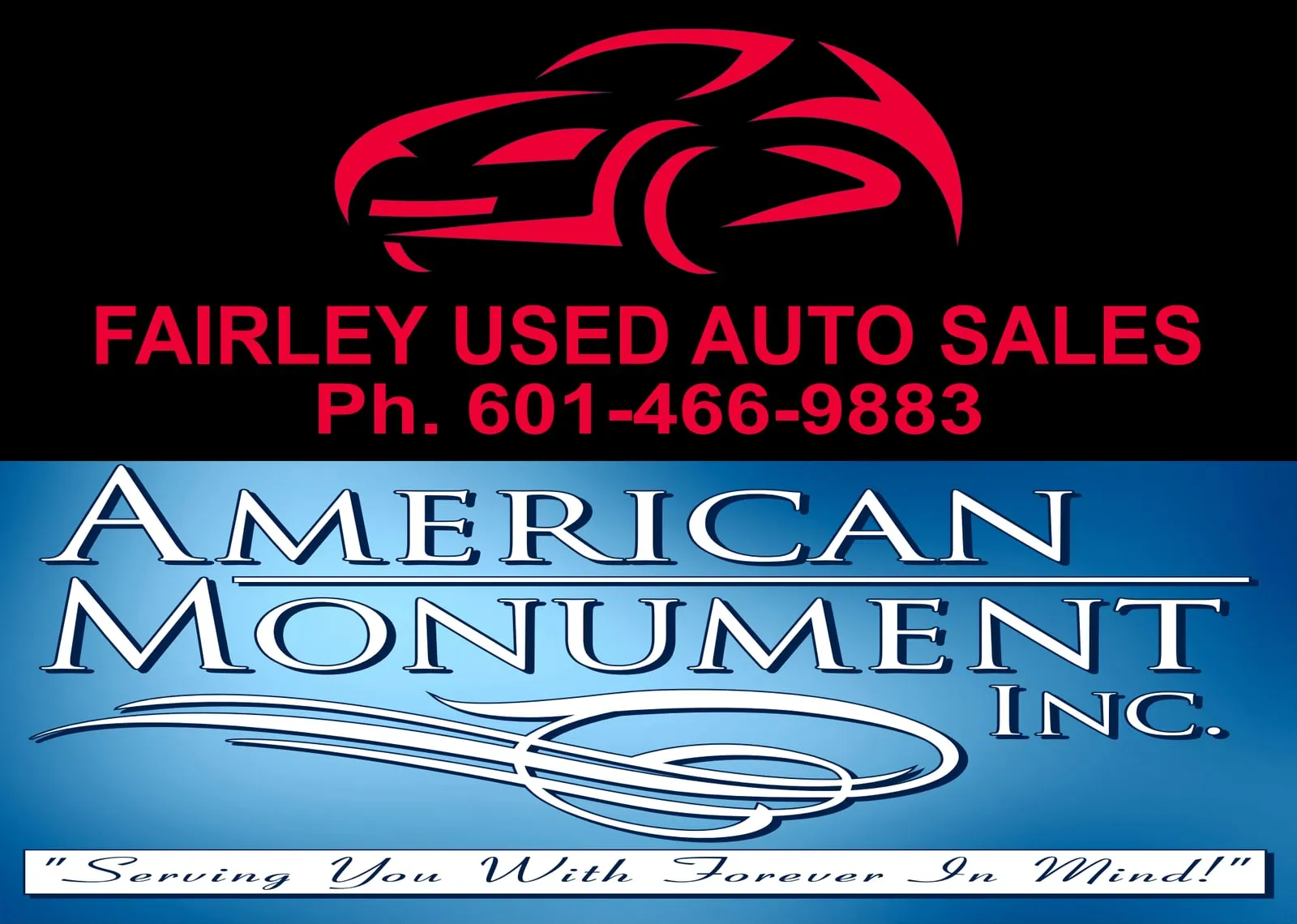 Fairley Used Auto Sales, monument sign face